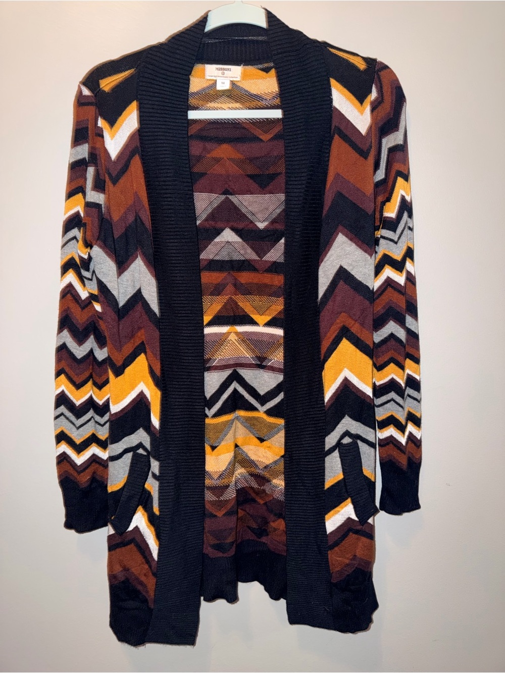 Missoni for Target Chevron Open-Front Cardigan in Black, Mustard & Brown